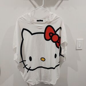 Hello Kitty Print White Hoodie with Red Bow